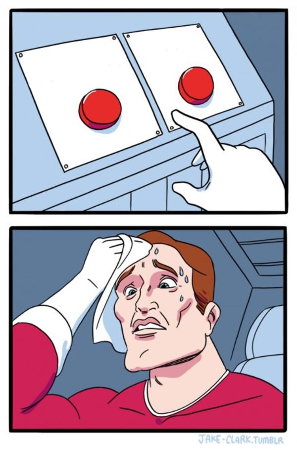 Two Buttons meme about Posh Peanut